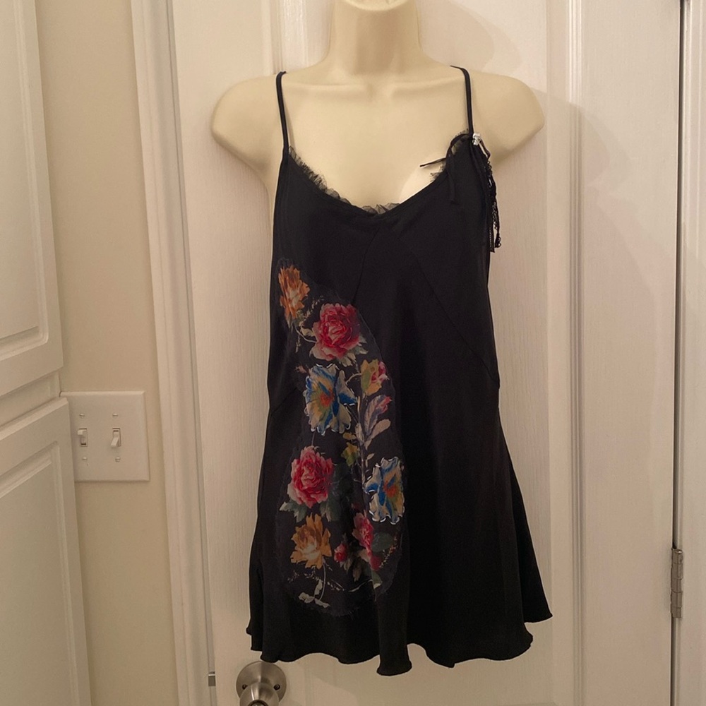 Johnny Was - 4 Love and Liberty Silk Camisole floral appliqué distressed trim M